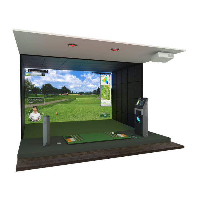 Front-facing Golfzon TwoVision T4 dual handed golf simulation setup.