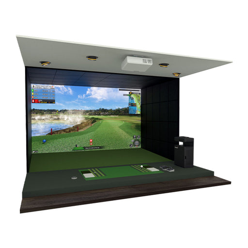 Overhead view of Golfzon Vision Premium T1 simulation screen and stance mat.