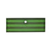 Long, narrow green golf simulator mat with stripes, hole in center.