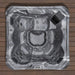 H2O Vortex 6-Person Hot Tub aerial top-down view on timber decking showing full grey marbled seating configuration, jet positions, lounge seat, and integrated AquaSonic speaker unit