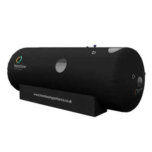 Isolated product view of the Henshaw 1662 Hyperbaric Oxygen Chamber showcasing its sleek cylindrical build and reinforced chamber design.