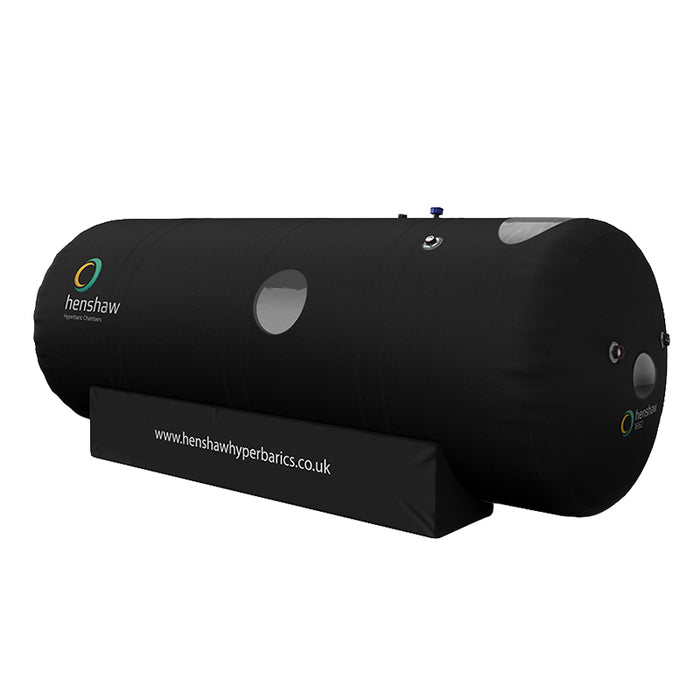 Isolated product view of the Henshaw 1662 Hyperbaric Oxygen Chamber showcasing its sleek cylindrical build and reinforced chamber design.