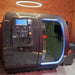 Front view of the Henshaw Duoplace Chamber showcasing its high-tech control panel, blue LED lighting, and spacious dual-seating interior for oxygen therapy sessions.
