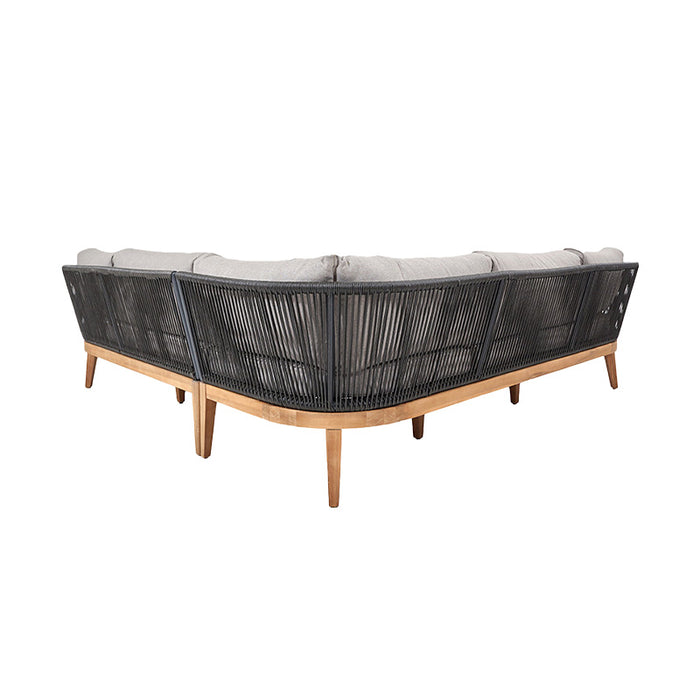 Back view of the Honolulu Outdoor Corner Set, illustrating the intricate Polystring weave and robust frame.