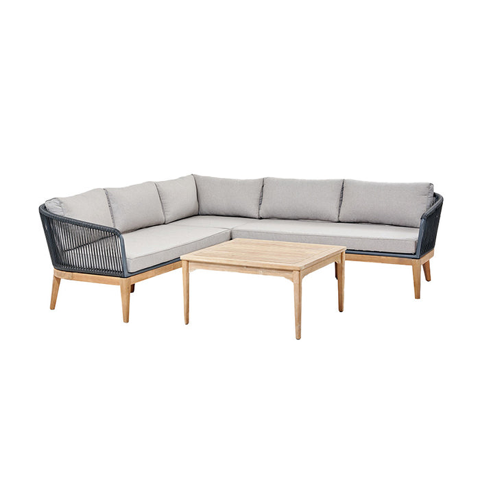 Left angle view of the Honolulu Outdoor Corner Set, emphasising its sleek lines and contemporary Polystring detailing.