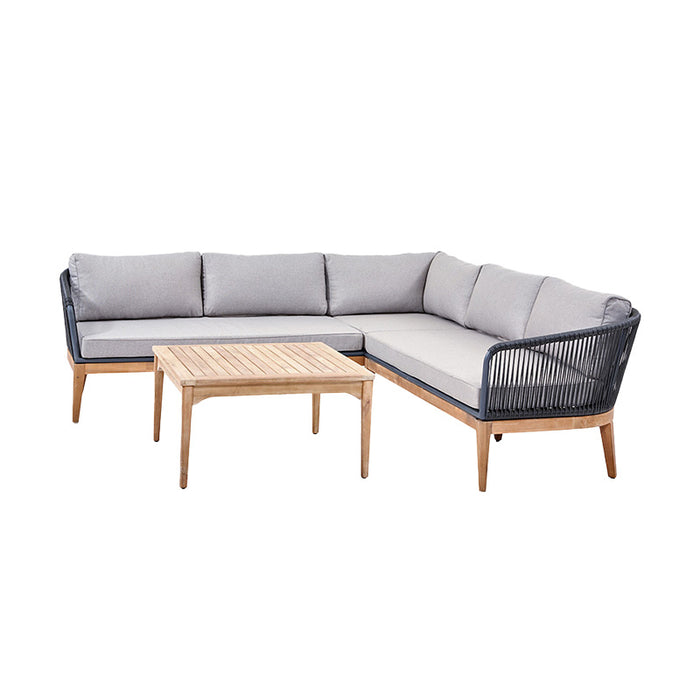 Right angle view of the Honolulu Outdoor Corner Set, showing the spacious seating arrangement and elegant coffee table.