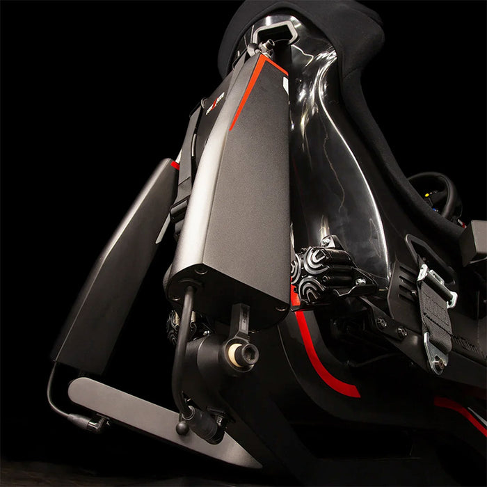 Rear motion system of the ImSim ALMA racing simulator highlighting integrated actuators and seat support assembly.