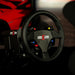 Close-up of the ImSim ALMA racing simulator steering wheel with performance controls and premium racing design.