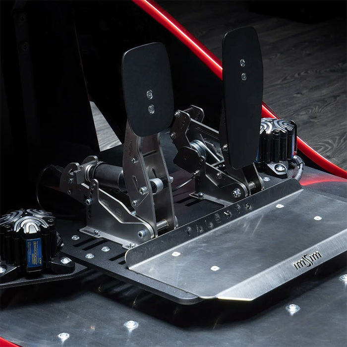 Adjustable ImSim GARRA podium racing simulator pedal set with high-performance brake and throttle for immersive sim racing.