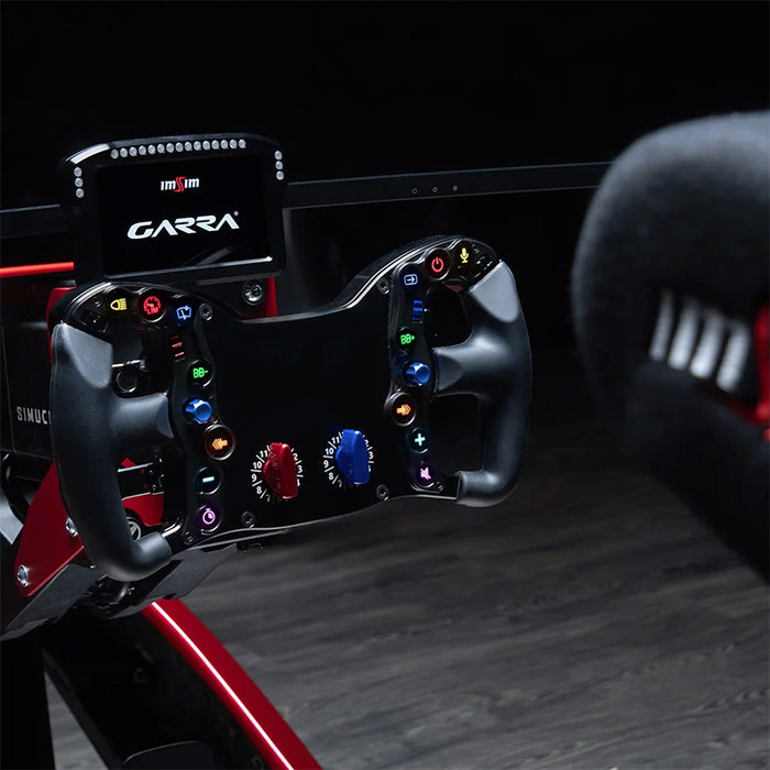 ImSim GARRA podium racing simulator steering wheel with professional racing controls, integrated display and premium sim racing cockpit.