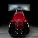 Front view of the ImSim GARRA racing simulator featuring a sleek red racing cockpit with ultra-wide monitor mount.