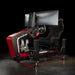 Rear three-quarter view of the ImSim TERRA racing simulator showing monitor mount, racing cockpit frame and integrated seating system.