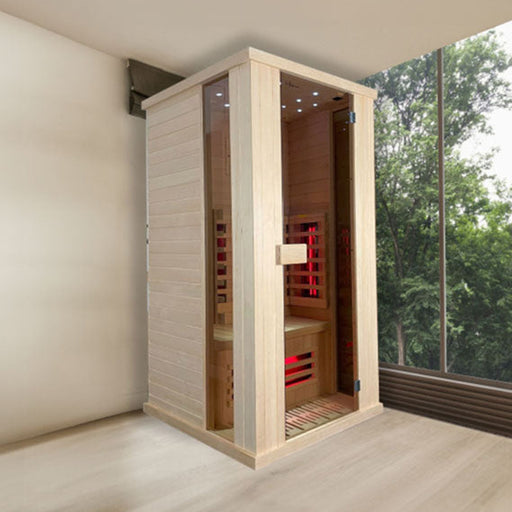 Insignia KY002 Infrared Sauna 1000 x 900, beautifully integrated into a modern indoor space, showcasing its compact and stylish design.