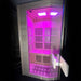 Close-up view of the entrance to the Insignia KY004 Infrared Indoor Sauna 900 x 900, featuring open door and inviting LED Chromotherapy lighting.