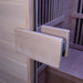 Detailed shot of the sturdy wooden door handle on the KY005 Infrared Sauna, blending functionality with elegant design.