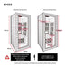 Detailed schematic showing external and internal dimensions of the KY005 Infrared Sauna, highlighting the compact design and space requirements for assembly.