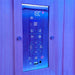 Close-up of the advanced control panel on the Insignia KY007 Infrared Indoor Sauna 1500x1500, featuring digital temperature and light controls for a custom sauna experience.