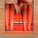 Infrared view inside the Insignia KY009 Infrared Indoor Sauna 1500 x 1000, with two users enjoying the soothing heat therapy and spacious seating.