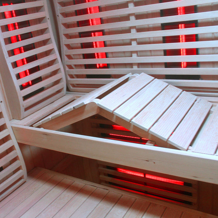 Close-up of the adjustable leg rest inside the Insignia KY2216 Infrared Sauna, designed for optimal comfort during sauna sessions.