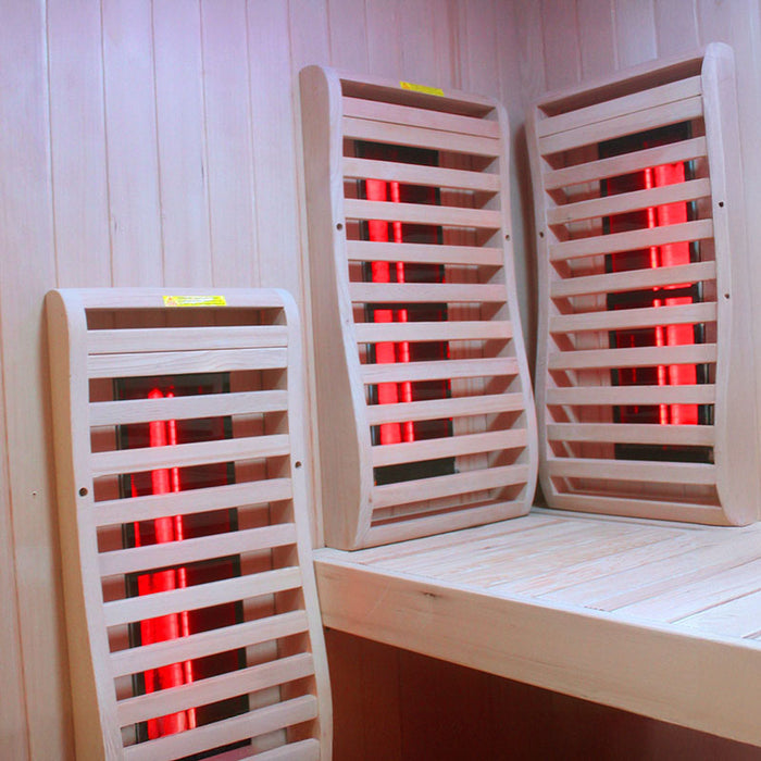 Three ergonomic backrests inside the Insignia KY2216 Infrared Sauna, offering added support while the far infrared heaters provide deep heat therapy.