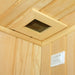 Close-up of the ventilation fan and air vent inside the Insignia KY2216 Sauna, ensuring proper air circulation during use.