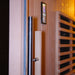 Elegant stainless steel handle on the glass door of the Insignia Outdoor Hybrid Infrared Sauna 2000 x 2000mm, designed for durability and style.