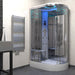 Modern bathroom installation of the Insignia Platinum Offset Steam Shower 1100 x 700 LH with ambient lighting and chrome finish.