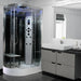 Modern bathroom installation of Insignia Platinum Offset Steam Shower 1100 x 700 RH with monsoon head and glass enclosure.