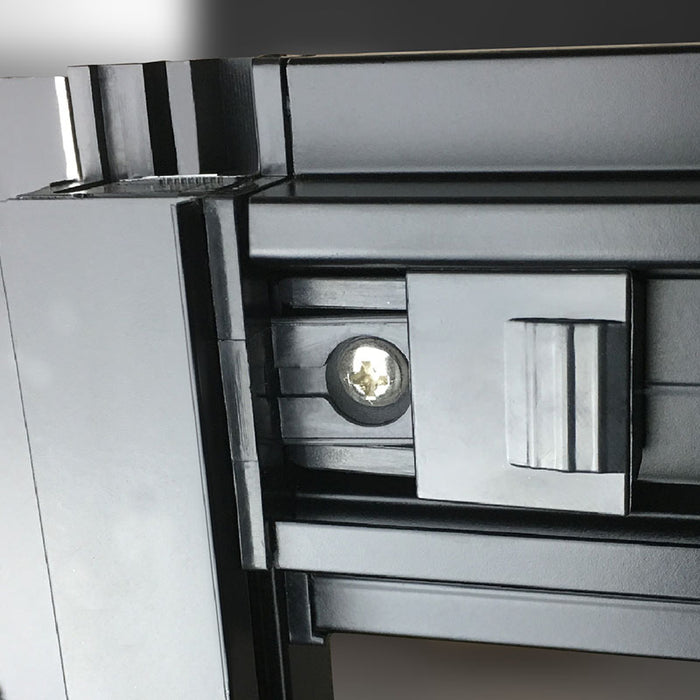 Close-up of the Insignia Steam Shower 1100 x 700 RH QuickClick frame system for hassle-free silicone-free installation.