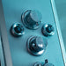 Chrome body massage jets and control knobs featured in the Insignia Platinum Quadrant Steam Shower 800 x 800.