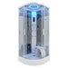 Front view of the Insignia Platinum Quadrant Steam Shower 900 x 900 with rainfall shower, body massage jets, digital control panel and integrated shower seats.