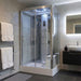 Insignia Platinum Rectangle Steam Shower 1050 x 850 product view, featuring a glass enclosure, LED rainfall shower, body massage jets, digital controls and integrated seat.