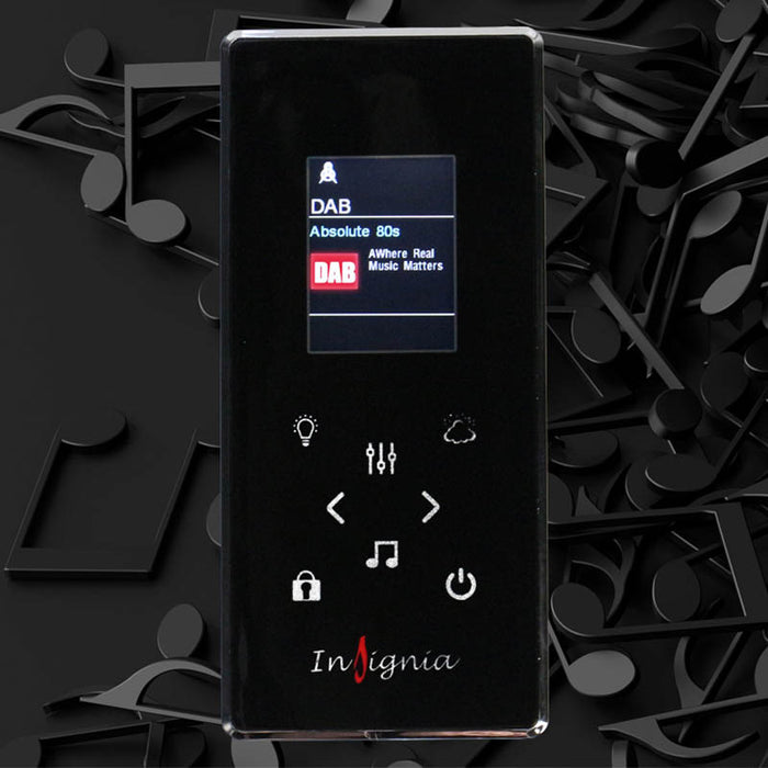 Sleek touch control panel in the Insignia Platinum 1050 x 850 shower with DAB radio and light functions.