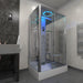 Modern Insignia 1150 x 850 rectangle steam shower installed in a bright bathroom, featuring chrome accents and sleek design.