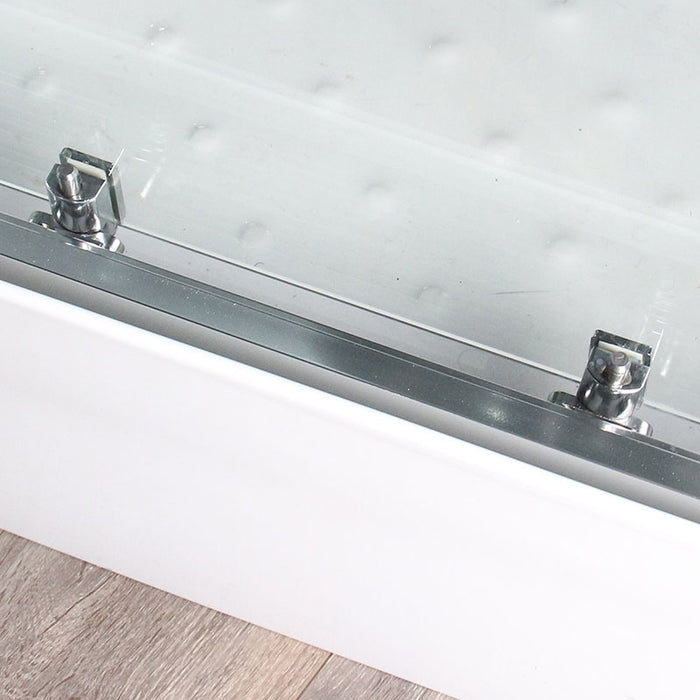 Close-up of chrome door runners on the Insignia Platinum 1150 x 850 steam shower, highlighting smooth EasyGlide sliding mechanism.