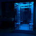 Elegant ambient glow with blue night lighting inside the Insignia Platinum Rectangle Steam Cabin 1400 x 900.