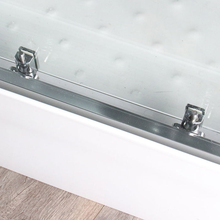 Close-up of the EasyGlide chrome door rollers on the Insignia 1400 x 900 Rectangle Steam Shower, designed for smooth and stable sliding.
