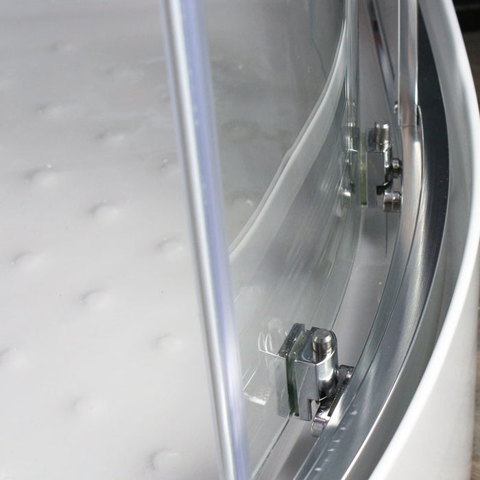 Smooth-glide double rollers on the curved glass doors of the Insignia Platinum Steam Shower 1000 x 1000.