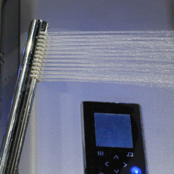 Flexible handheld shower head included with Insignia Platinum Steam Shower 900 x 900 for personalised showering.