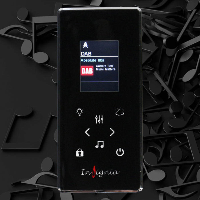 Intuitive Insignia Platinum 900 x 900 Steam Shower control panel featuring DAB radio for luxury steam experiences.