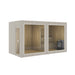 Elegant white Jonas Grand 8–10 person lounge sauna cabin with full-glass front and wooden interior, crafted for clean modern aesthetics.