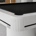 Detailed corner view of the Koralturk Elit Pool Table showcasing black cloth, white fluted trim and sleek contrasting accents.