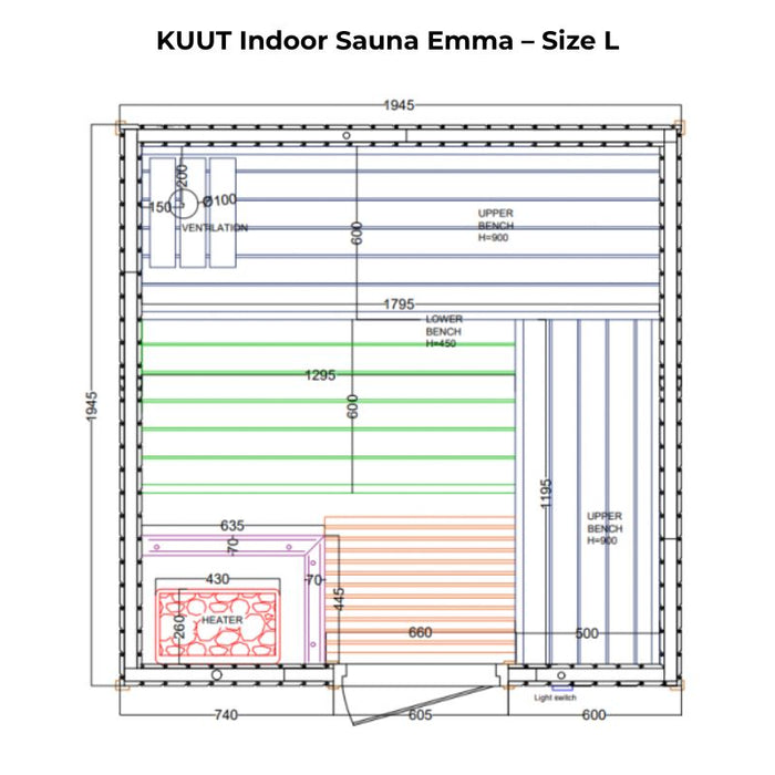 KUUT Indoor Sauna EMMA (Thermally Treated Alder)