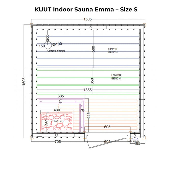 KUUT Indoor Sauna EMMA (Thermally Treated Alder)