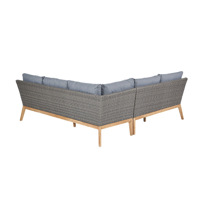 Back view of the Larissa Outdoor Corner Seating Set, showcasing the detailed rattan weave and sturdy acacia wood frame.