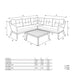 Dimension diagram of the Larissa Outdoor Corner Seating Set, displaying detailed measurements of the sofa sections and coffee table for accurate space planning.