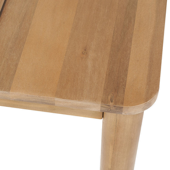 Close-up of the corner of the Larissa Outdoor Dining Set table, showing the detailed woodwork and quality finish.