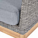 A detailed view of the grey cushion on the Larissa Outdoor Seating Set, highlighting the textured fabric and comfortable padding.