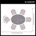 A detailed floor plan illustrating the layout and dimensions of the Luna 6 Seater Concrete Dining Set, featuring an oval concrete table and six dining chairs.