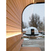 Close up view of Luna Outdoor Sauna wall with lighting.